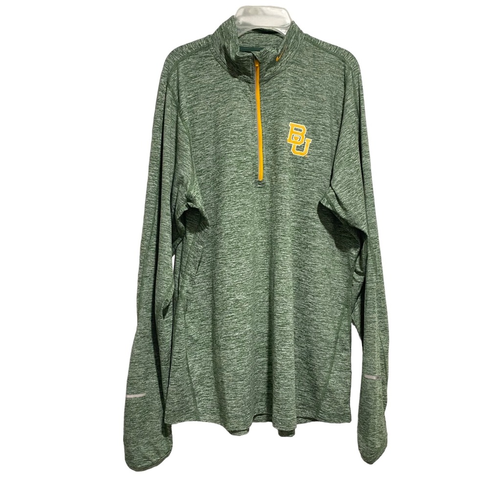 Nike Baylor Bears Dri-FIT XXL Green Space Dye Quarter Zip Pullover‎ Thumbholes